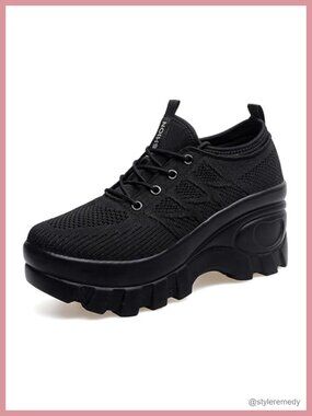 Women's Chunky Platform Orthopedic Knitted Lace Up Walking Shoes